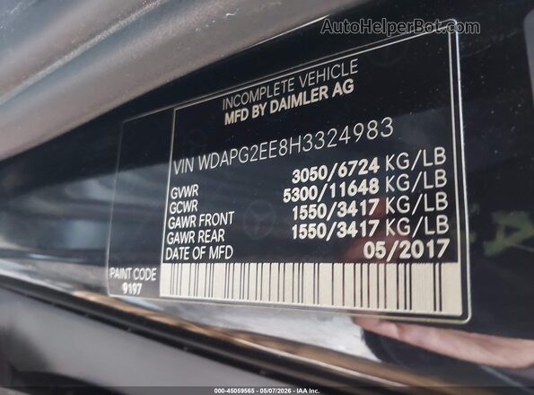 WDAPG2EE8H3324983 2017 MERCEDES-BENZ METRIS Black VIN կոդի պիտակի տեսք