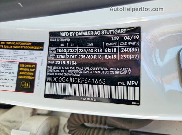 WDC0G4JB0KF641663 2019 MERCEDES-BENZ GLC-CLASS White Vista del compartimento del motor