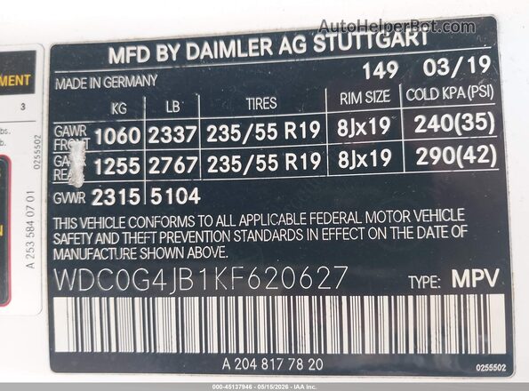 WDC0G4JB1KF620627 2019 MERCEDES-BENZ GLC 300 White Widok komory silnika