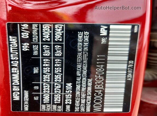 WDC0G4JB3GF084111 2016 MERCEDES-BENZ GLC-CLASS Red Vista del compartimento del motor