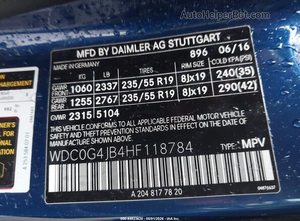 WDC0G4JB4HF118784 2017 MERCEDES-BENZ GLC 300 Blue Շարժիչի բաժամունքի տեսք