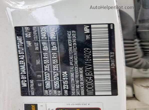 WDC0G4JB7KV169029 2019 MERCEDES-BENZ GLC-CLASS Белый 