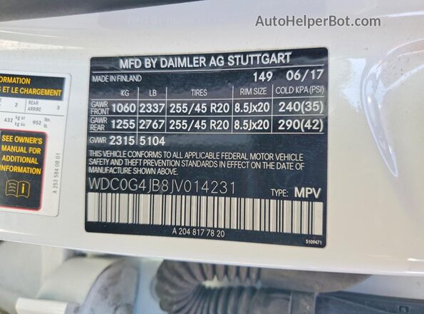 WDC0G4JB8JV014231 2018 MERCEDES-BENZ GLC-CLASS White Vista interior de 360 grados