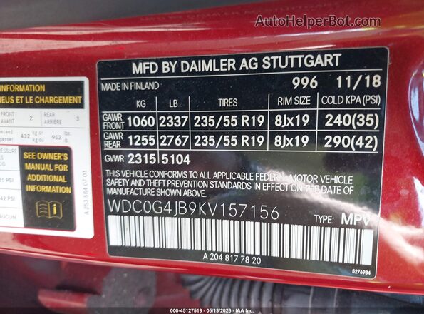WDC0G4JB9KV157156 2019 MERCEDES-BENZ GLC 300 Red Вид підкапотного простору