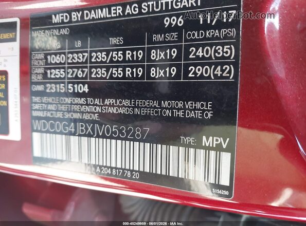 WDC0G4JBXJV053287 2018 MERCEDES-BENZ GLC 300 Burgundy 
