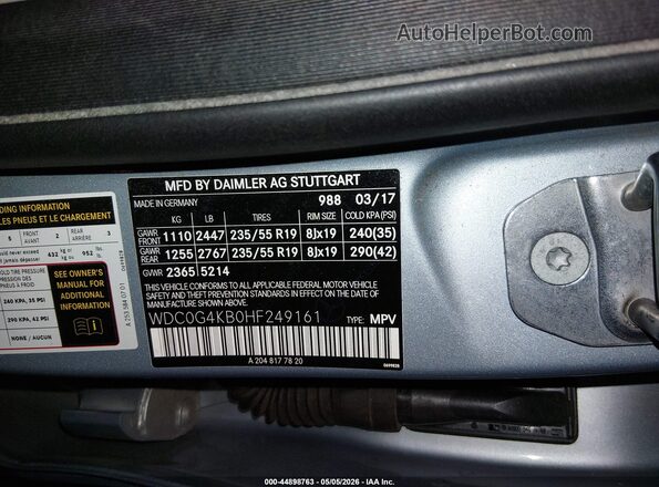 WDC0G4KB0HF249161 2017 MERCEDES-BENZ GLC 300 Серебряный Вид подкапотного пространства