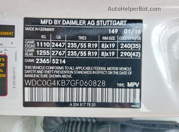 WDC0G4KB7GF060828 2016 MERCEDES-BENZ GLC-CLASS Белый 