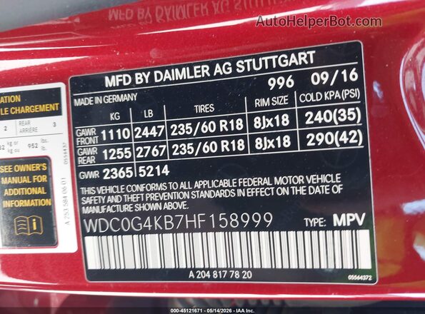 WDC0G4KB7HF158999 2017 MERCEDES-BENZ GLC 300 Red Вид підкапотного простору