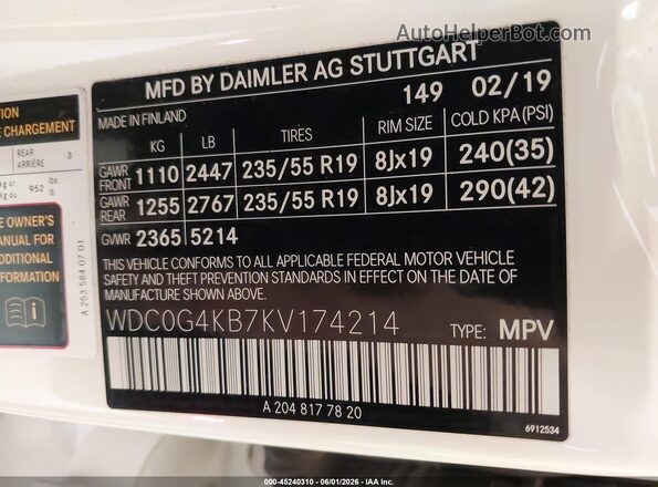 WDC0G4KB7KV174214 2019 MERCEDES-BENZ GLC 300 Белый Вид подкапотного пространства