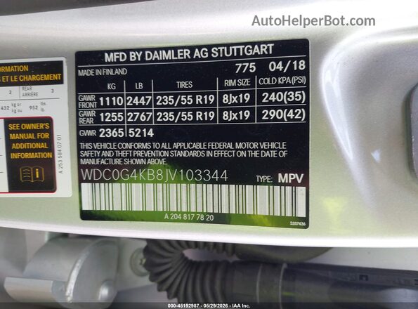 WDC0G4KB8JV103344 2018 MERCEDES-BENZ GLC 300 Silver 