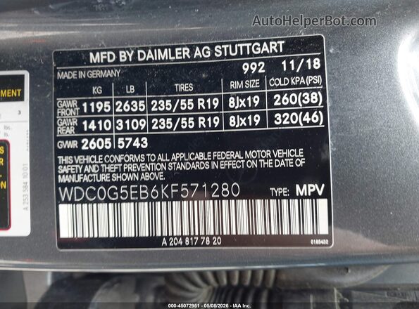 WDC0G5EB6KF571280 2019 MERCEDES-BENZ GLC 350E Gray ძრავის განყოფილების ხედი