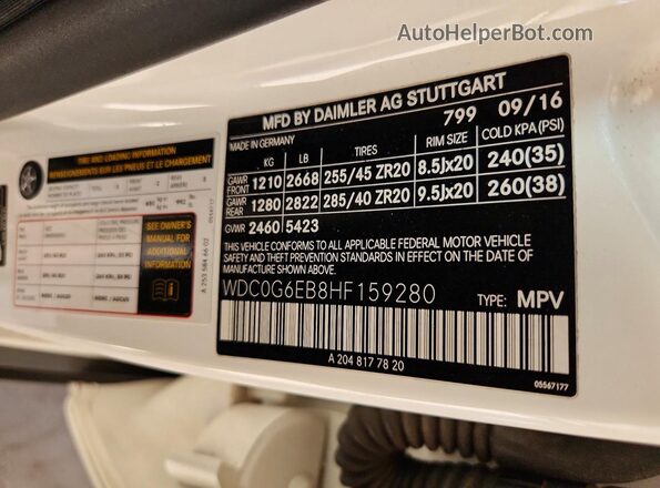 WDC0G6EB8HF159280 2017 MERCEDES-BENZ GLC-CLASS White Vista de la etiqueta del VIN