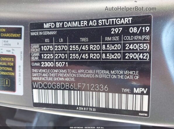 WDC0G8DB6LF712336 2020 MERCEDES-BENZ GLC 300 Gray Vista del compartimento del motor