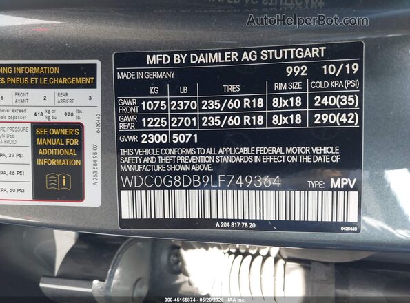WDC0G8DB9LF749364 2020 MERCEDES-BENZ GLC 300 Gray 