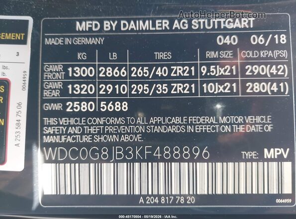 WDC0G8JB3KF488896 2019 MERCEDES-BENZ AMG GLC 63 Black Вид підкапотного простору