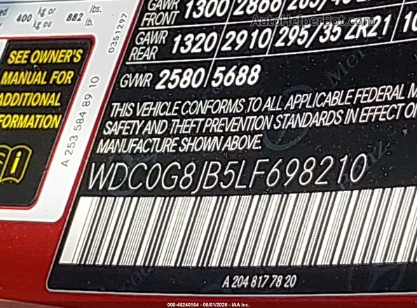 WDC0G8JB5LF698210 2020 MERCEDES-BENZ AMG GLC 63 Red Vista del compartimento del motor