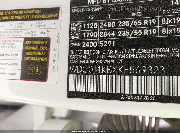 WDC0J4KBXKF569323 2019 MERCEDES-BENZ GLC 300 COUPE White Widok komory silnika