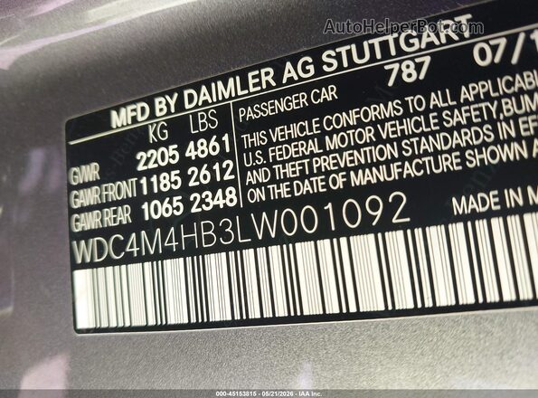 WDC4M4HB3LW001092 2020 MERCEDES-BENZ GLB-CLASS Gray Widok komory silnika