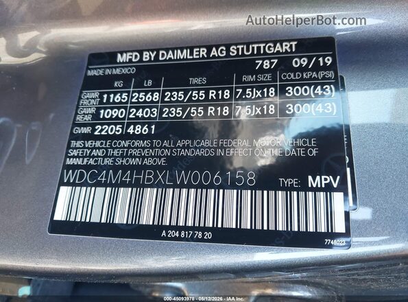 WDC4M4HBXLW006158 2020 MERCEDES-BENZ GLB-CLASS Gray Widok komory silnika