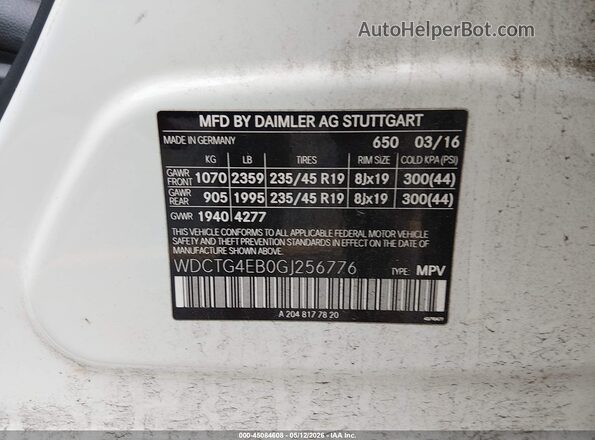 WDCTG4EB0GJ256776 2016 MERCEDES-BENZ GLA 250 White Շարժիչի բաժամունքի տեսք