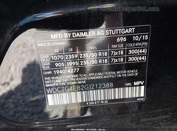 WDCTG4EB2GJ212388 2016 MERCEDES-BENZ GLA 250 Black Widok komory silnika