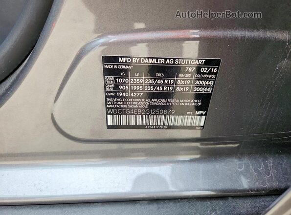 WDCTG4EB2GJ250879 2016 MERCEDES-BENZ GLA Silver Widok naklejki z numerem VIN