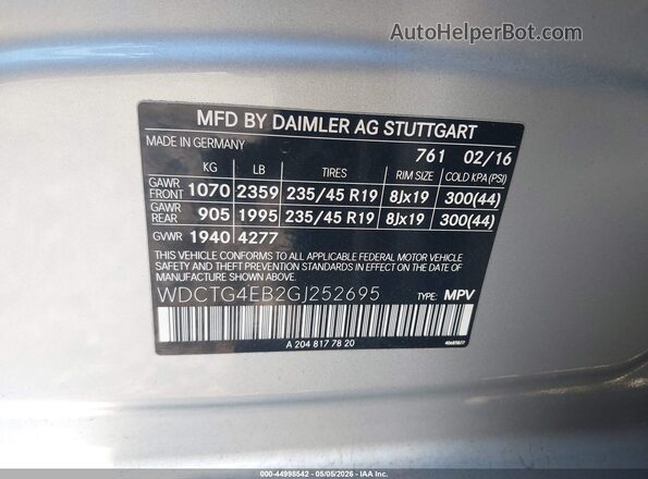 WDCTG4EB2GJ252695 2016 MERCEDES-BENZ GLA 250 Silver Вид підкапотного простору