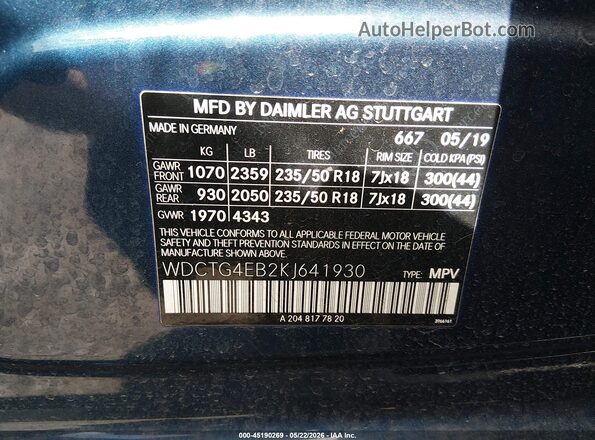 WDCTG4EB2KJ641930 2019 MERCEDES-BENZ GLA 250 Black Շարժիչի բաժամունքի տեսք