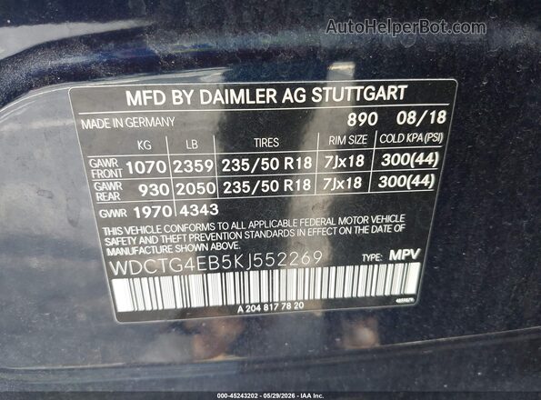 WDCTG4EB5KJ552269 2019 MERCEDES-BENZ GLA 250 Blue Շարժիչի բաժամունքի տեսք