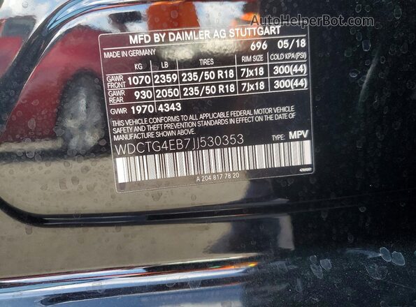 WDCTG4EB7JJ530353 2018 MERCEDES-BENZ GLA Black Вид наклейки з VIN-кодом