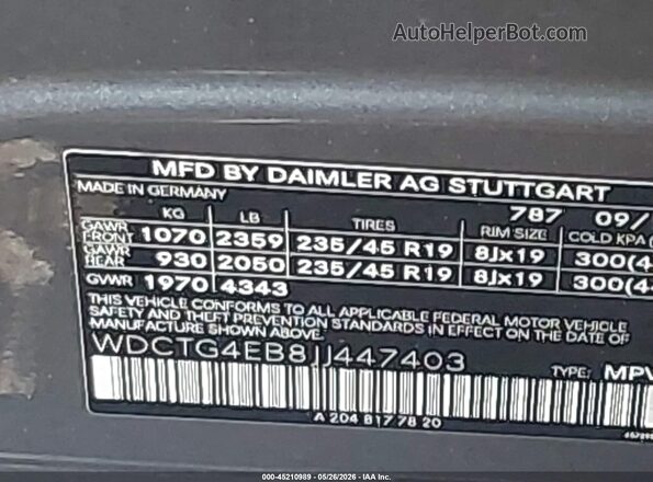 WDCTG4EB8JJ447403 2018 MERCEDES-BENZ GLA 250 Gray Շարժիչի բաժամունքի տեսք