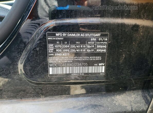 WDCTG4EBXGJ234705 2016 MERCEDES-BENZ GLA Black VIN კოდის სტიკერის ხედი