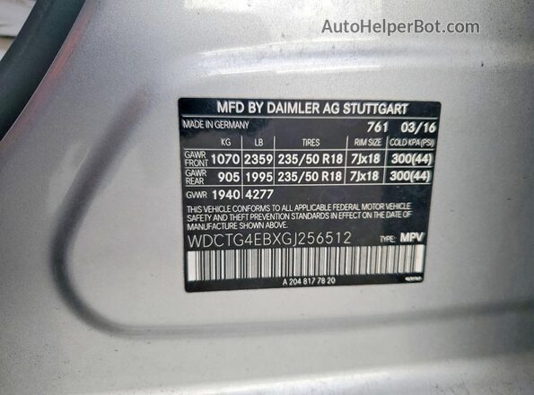 WDCTG4EBXGJ256512 2016 MERCEDES-BENZ GLA Silver Widok wnętrza 360 stopni