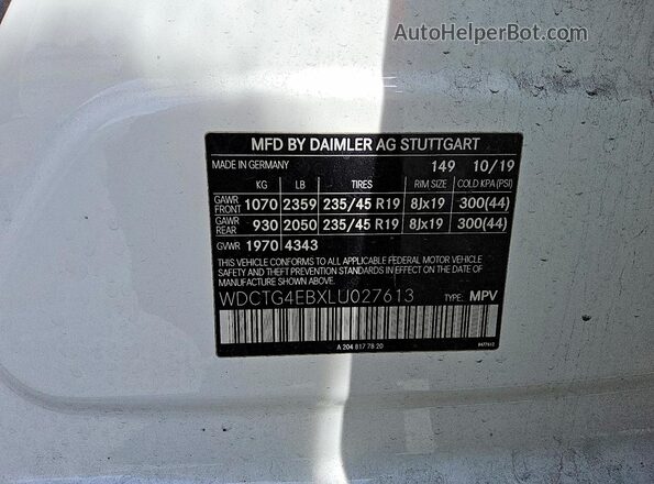 WDCTG4EBXLU027613 2020 MERCEDES-BENZ GLA Белый Вид подкапотного пространства