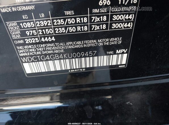 WDCTG4GB4KU009457 2019 MERCEDES-BENZ GLA 250 Black 