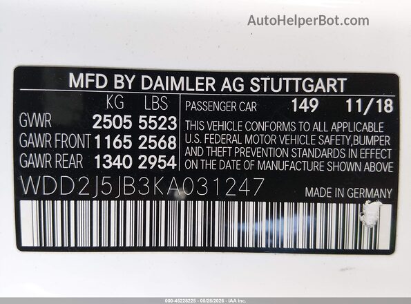WDD2J5JB3KA031247 2019 MERCEDES-BENZ CLS-CLASS White Vista del compartimento del motor