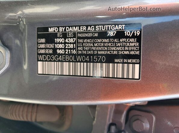 WDD3G4EB0LW041570 2020 MERCEDES-BENZ A Gray Widok komory silnika