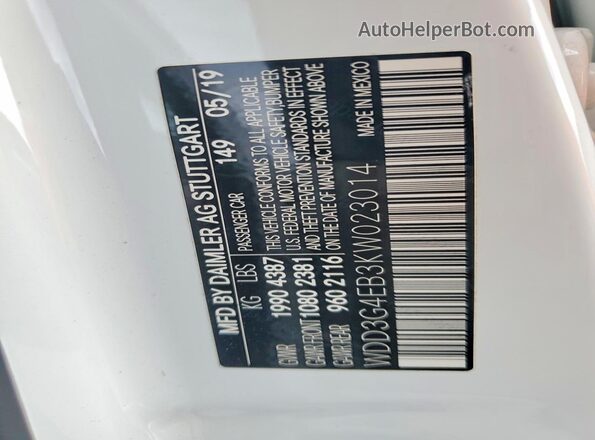 WDD3G4EB3KW023014 2019 MERCEDES-BENZ A Белый Вид подкапотного пространства