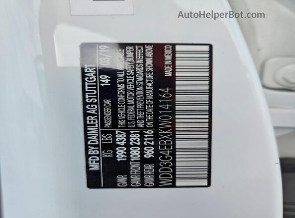 WDD3G4EBXKW014164 2019 MERCEDES-BENZ A White 