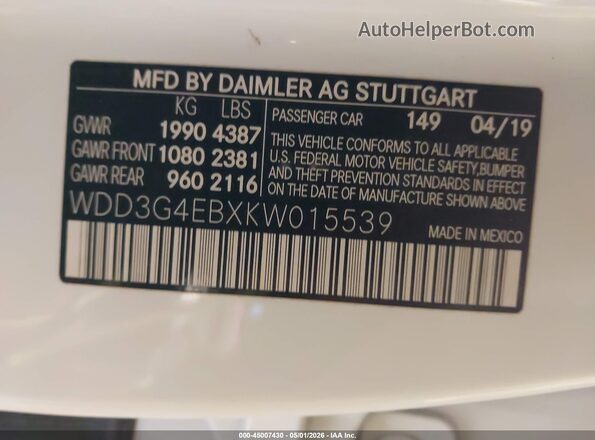 WDD3G4EBXKW015539 2019 MERCEDES-BENZ A 220 White Engine compartment view