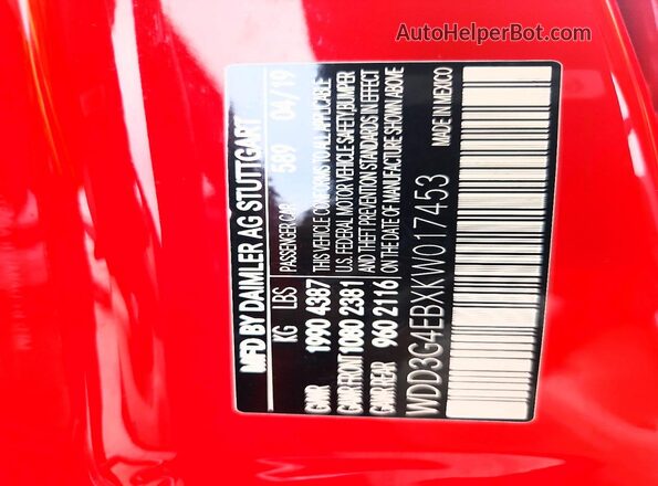 WDD3G4EBXKW017453 2019 MERCEDES-BENZ A Red 