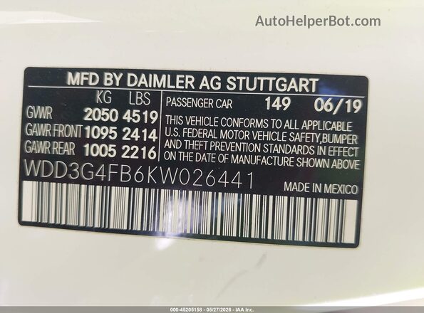WDD3G4FB6KW026441 2019 MERCEDES-BENZ A 220 Белый Вид подкапотного пространства