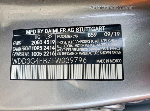 WDD3G4FB7LW039796 2020 MERCEDES-BENZ A Gray ძრავის განყოფილების ხედი
