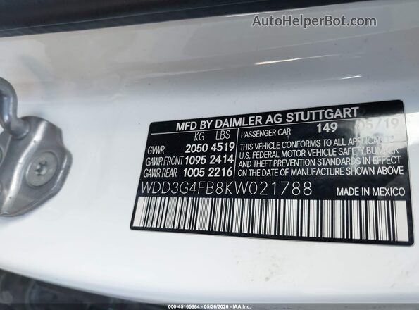WDD3G4FB8KW021788 2019 MERCEDES-BENZ A 220 White Շարժիչի բաժամունքի տեսք