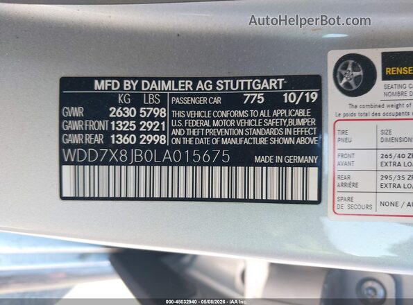 WDD7X8JB0LA015675 2020 MERCEDES-BENZ AMG GT 63 4-DOOR COUPE Silver ძრავის განყოფილების ხედი