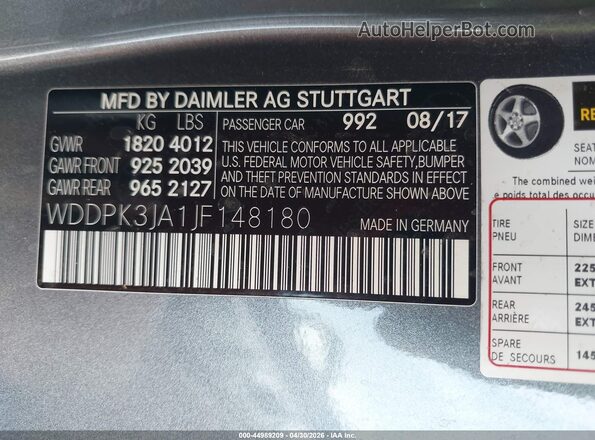 WDDPK3JA1JF148180 2018 MERCEDES-BENZ SLC 300 Gray 