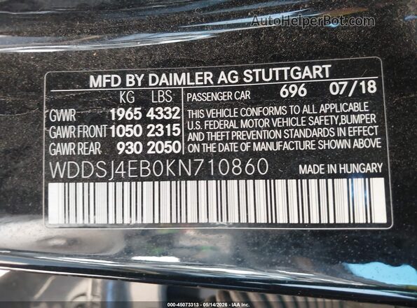 WDDSJ4EB0KN710860 2019 MERCEDES-BENZ CLA 250 Black Вид підкапотного простору
