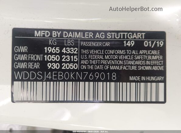 WDDSJ4EB0KN769018 2019 MERCEDES-BENZ CLA 250 White Engine compartment view