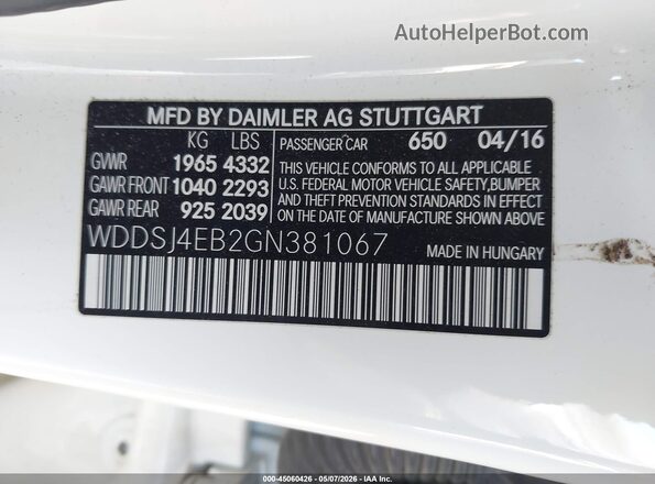 WDDSJ4EB2GN381067 2016 MERCEDES-BENZ CLA 250 White Engine compartment view