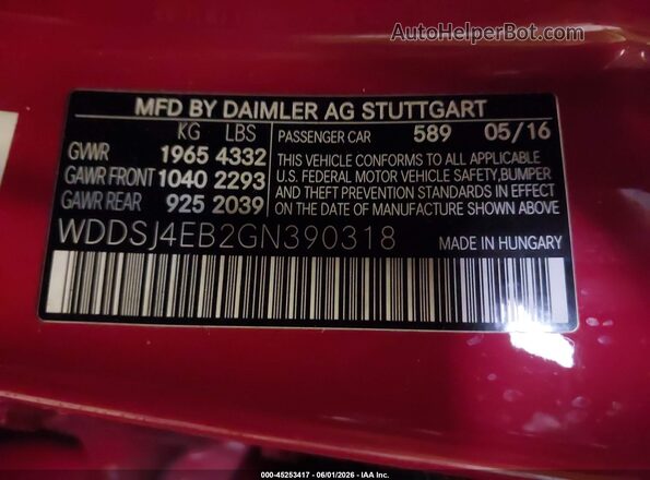 WDDSJ4EB2GN390318 2016 MERCEDES-BENZ CLA 250 Red 